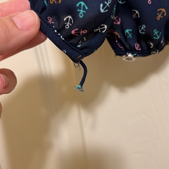 Talbots XL anchor print, navy long sleeve blouse. - Picture 6 of 6